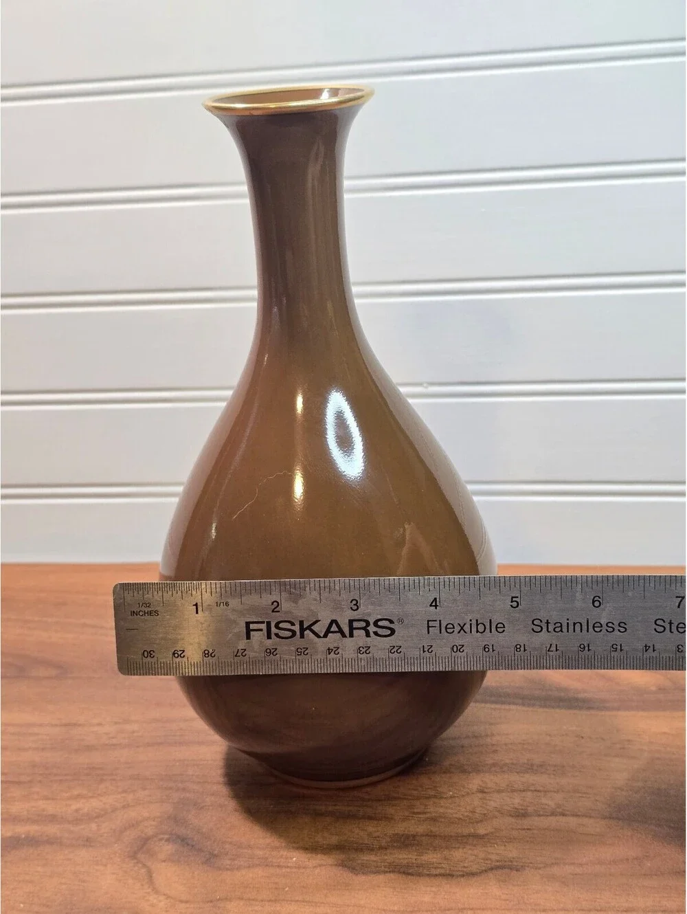 Vintage 1978 Fitz & Floyd Brown Ceramic Vase |Gold Trim Renaissance Urn